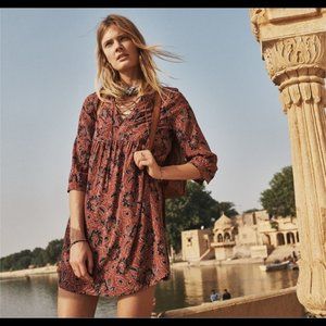 Madewell Silk Asaam Floral Lace Up Boho Dress Size Large